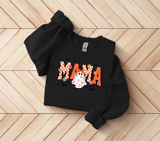 Ghostly Mama Crewneck Sweatshirt - Perfect for Halloween, Cozy Fall Apparel, Unisex Sweatshirt, Casual Daywear, Ghost Design, Spooky