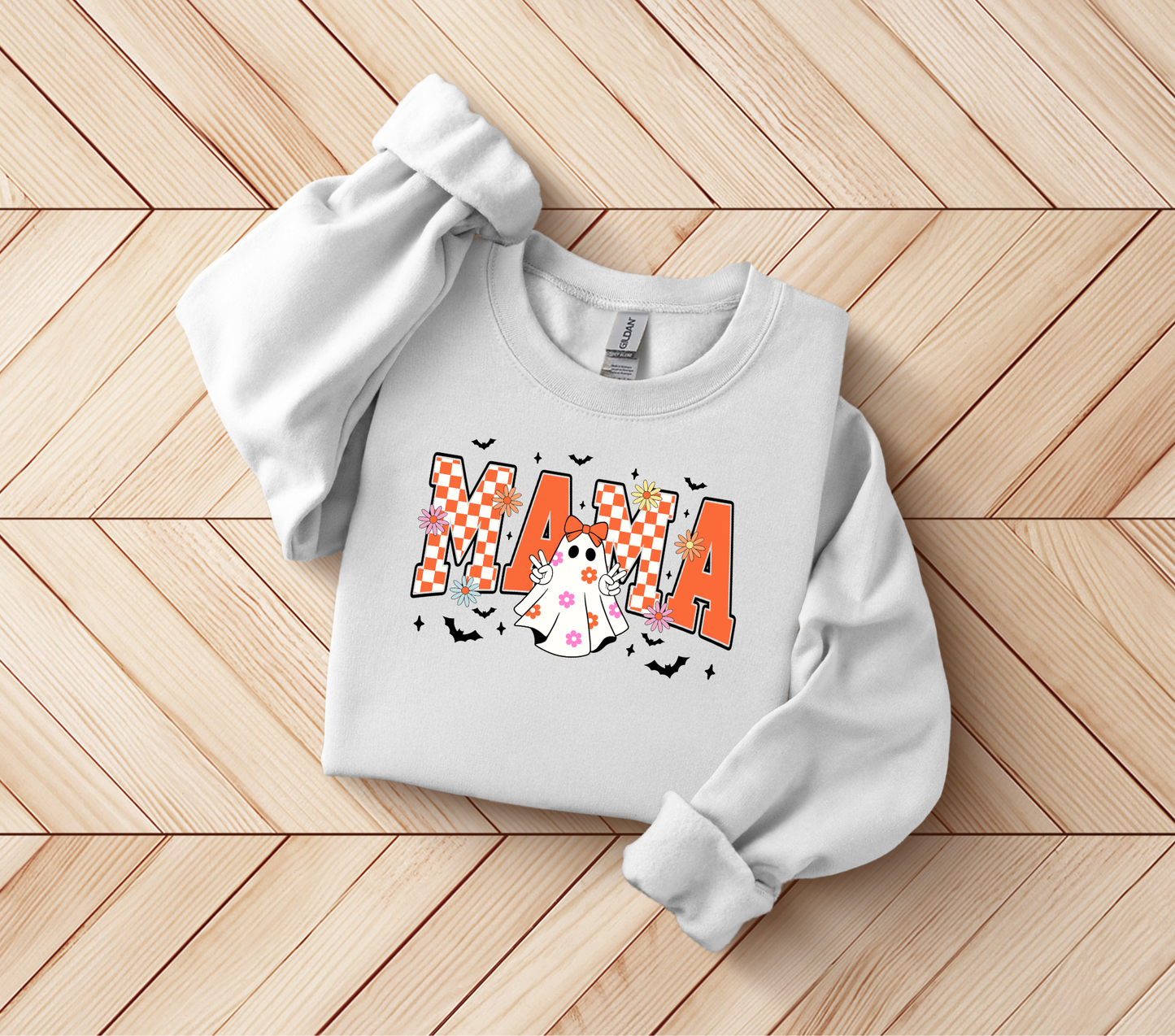 Ghostly Mama Crewneck Sweatshirt - Perfect for Halloween, Cozy Fall Apparel, Unisex Sweatshirt, Casual Daywear, Ghost Design, Spooky