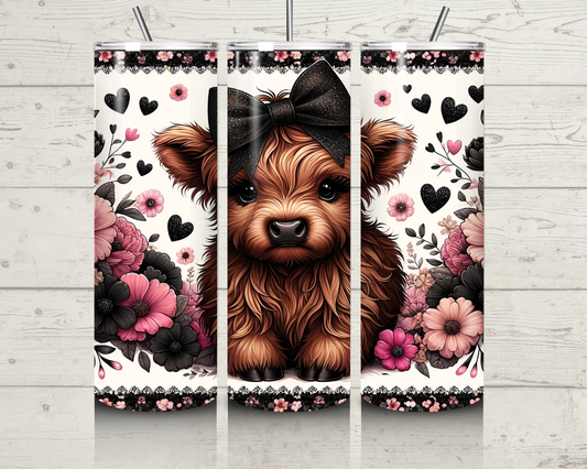 Cute Highland Cow with Black Bow