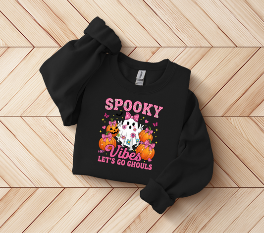 Spooky Vibes Crewneck Sweatshirt, Halloween Apparel, Cute Sweatshirt, Fall Fashion, Cozy Unisex Sweater
