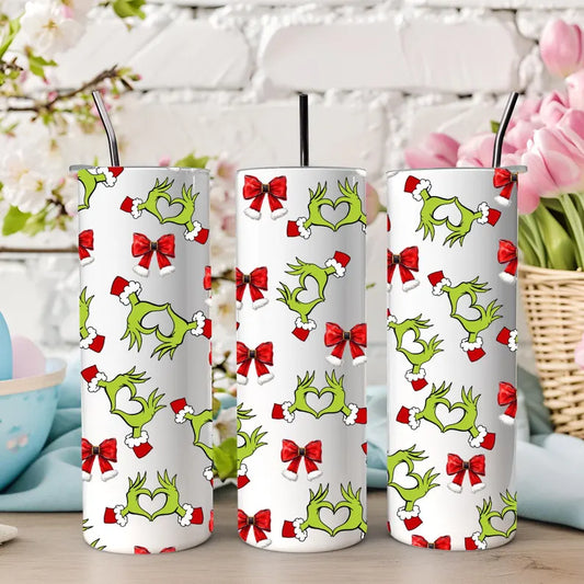 20oz Green man heart hands and Christmas bows tumbler